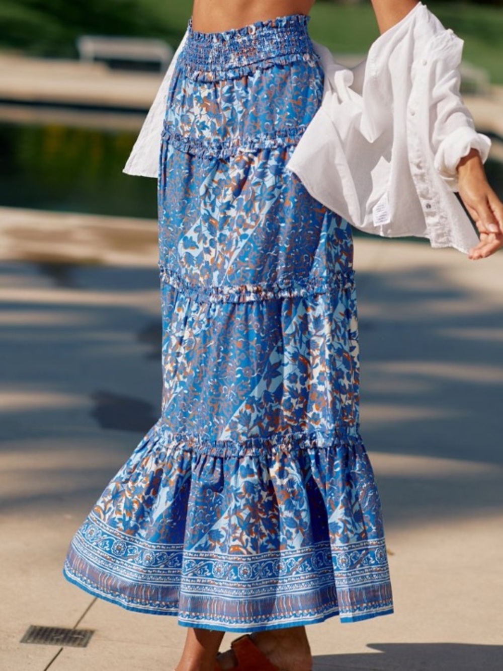 LIKE NEW XS Anthropologie Love the Label Tiered A-Line Maxi Skirt Ruffle Cotton